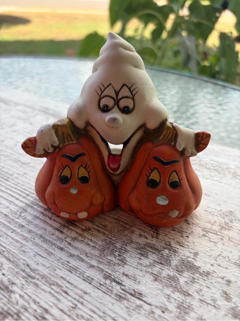 Halloween Pumpkin Ghost Tea Light Ceramic Figurine